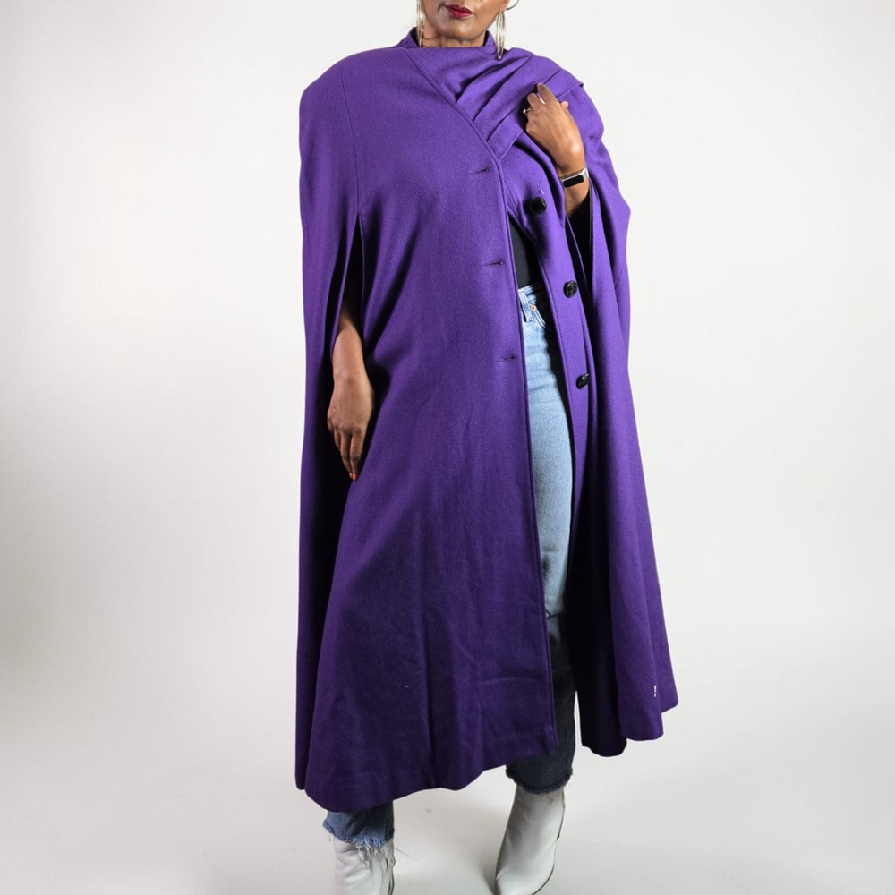 Vintage Alex Hayes Wool Cape Purple Wool Scarf Cloak Long Shoulder Pads Large